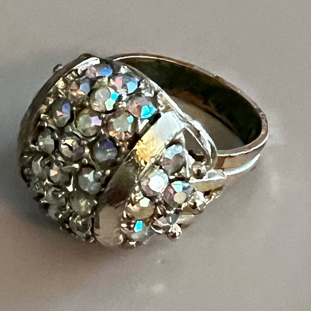 Antique Cocktail Ring of Rhinestones Gold Tone Size Adjustable Vintage Estate